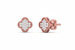 Élégantes boucles d'oreilles clous en or blanc avec diamants et bordure en milgrain perlé pour femmes recherchant une beauté intemporelle et un éclat radieux - Product Image 4