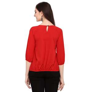 Top Rojo Plisado de Crepé de Moda Shoryam para Mujer |   Ropa Occidental Sólida y Elegante |   Ropa Formal de Oficina para Uso Diario |   Elegante y Rápido de Usar - Product Image 2