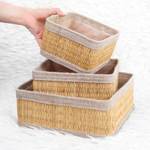 Set of 3 Handmade Classic Eco-Friendly <b>Decorative</b> <b>Storage</b> <b>Boxes</b> Made From Natural Straw Made in TN - Product Image 1