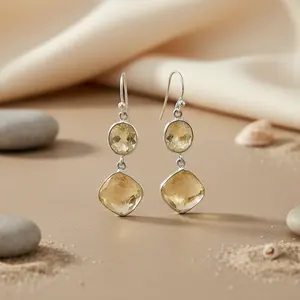 Argent 925 # Mode #   Boucles d'oreilles pendantes en citrine pour un usage quotidien - Product Image 2