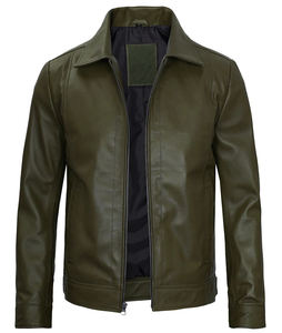 แจ็กเก็ตหนังแกะแท้สีเขียวมีซิปปกตั้งให้ความอบอุ่นสำหรับฤดูหนาวสามารถระบายอากาศได้ดีออกแบบได้ตามต้องการ - Product Image 5