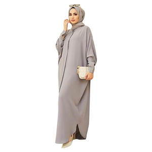 Abaya musulmana para mujer con botones Henley estilo camisa vestido de oración Batwing manga larga modesta túnica árabe de Oriente Medio - Product Image 1