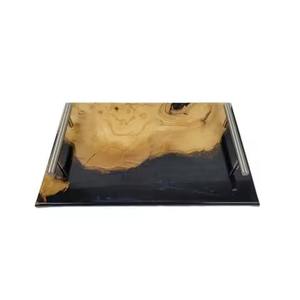 Élégant plateau de service en résine noire et or pour la décoration intérieure, parfait pour les repas de luxe, la cuisine élégante et les cadeaux haut de gamme. - Product Image 3