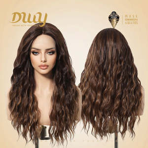 DWY High Quality T-Part <b>Lace</b> <b>Wig</b> Brown Mixed Synthetic Hair with Light Brown <b>Lace</b> Long Curly Style" - Product Image 4