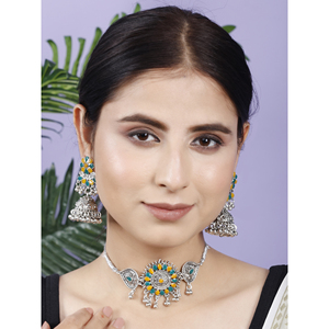 GS Party <b>Choker</b> with Yellow Green Flower Round Design - Product Image 2