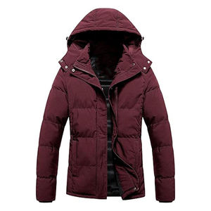 Doudoune d'hiver en laine pour hommes, bouffante brillante avec col à capuche, fermeture à glissière, résistant à l'eau, logo avant, coque en nylon - Product Image 4