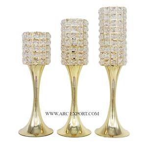 Bougeoirs de table de différentes tailles, métalliques et cristal, lot de 3 bougeoirs votifs de luxe pour la décoration de la maison - Product Image 1