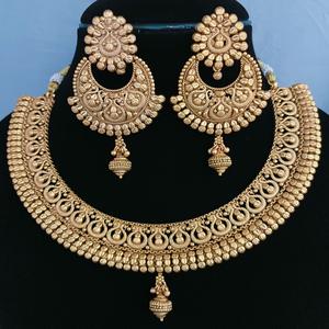 Premium Quality Antique Polish Exclusive Design With Stone Look Gold Plated <b>Necklace</b> <b>Set</b> With <b>Earrings</b> For Wedding For Women - Product Image 1