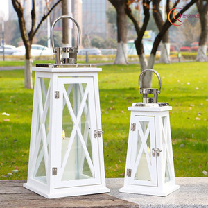 <b>Lantern</b> in Wood and White Polished for <b>Vintage</b> Look at Home and Restaurant With Metallic High Quality Handle - Product Image 3