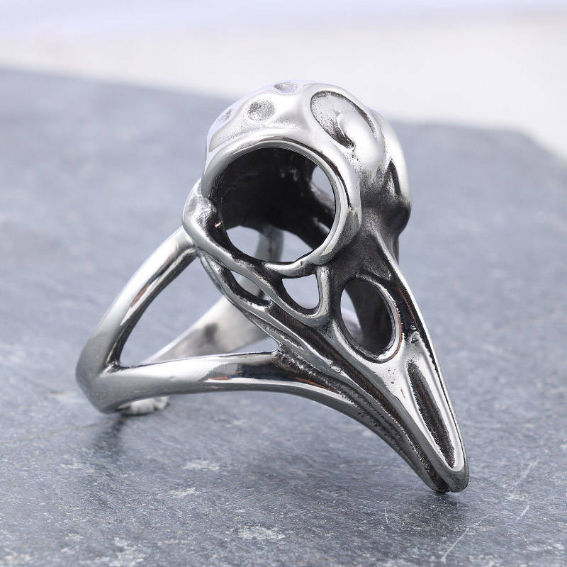 Jewelry Tarnish Free Biker Punk 3D Stainless Steel Mens Odin Crow Bird  Raven Ring