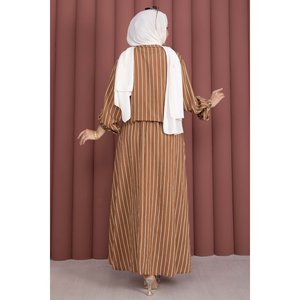 Conjunto Casual de Dos Piezas con Rayas Color Bronceado, Camisa y Falda Corta, Talla XS, Tela Crepé y Tejido de Punto para Verano - Product Image 4