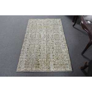 พรมตุรกี ขนาด 3.1x4.8 ฟุต สีขาวลายเขียว พรมขนสัตว์วินเทจ - Product Image 1