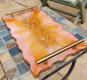 Joli plateau de service époxy en résine personnalisable design rectangulaire pour la maison restaurant hôtel plateau en résine - Product Image 1