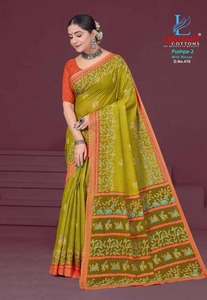 ผ้าส่าหรีพิมพ์ลายสำหรับผู้หญิงชุดส่าหรีผ้าฝ้ายสำหรับช้อปปิ้งในโอกาสสบายๆคอลเลกชันล่าสุด - Product Image 4