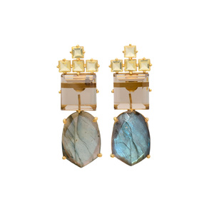 Pendiente de Plata de Ley 925, labradorita, ahumado, Hydro y limón - Product Image 1