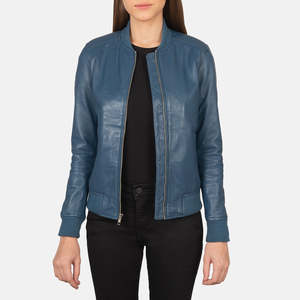 Chaqueta Bomber de Cuero Azul Bliss para la Temporada de Otoño - Product Image 1