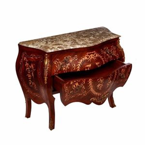Consola Clásica de Madera con Incrustaciones, Tapa de Mármol y Motivos Florales Ornamentales, Elegante Consola de Almacenamiento de Lujo - Product Image 4