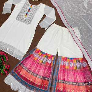 Nouveau concepteur lourd soie Fuax Georgette haut vrai miroir travail traditionnel indien fête porter Lehenga Choli Salwar robe Palazzo - Product Image 1