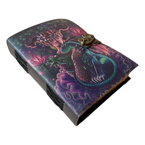 Femmes avec lézard imprimé à la main 100% Journal en cuir véritable Book Of Shadow Notebook avec C-Lock Blank Deckle Art Paper Diary - Product Image 1