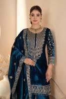 Tenue de soirée indienne-pakistanaise pour femmes, en tissu de velours lourd pur, design moderne, protection solaire, réversible, manches entièrement brodées