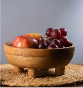 Bol rond en bois en laiton AK de couleur naturelle bol de service de style luxe pour décoration de table/articles de cuisine - Product Image 2