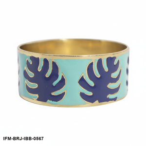 Bracelet en laiton feuille de Monstera, bracelet jonc en émail bleu tropical, bijoux botaniques bohèmes pour femmes, cadeau pour elle - Product Image 1