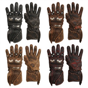 Pakistan Manufacturer Cowhide Leather <b>Motorcycle</b> Gloves Custom Branding Distressed Leather Gauntlet Cuff Full Finger Bike Gloves - Product Image 1