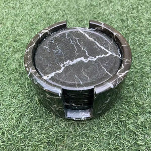 Juego de posavasos de mármol negro hecho a mano con soporte Juego de 6 posavasos de piedra de cebra negra - Product Image 1