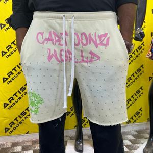 Shorts respirants décontractés vintage avec logo personnalisé délavés au soleil avec impression de bouffée éponge française pour hommes - Product Image 2