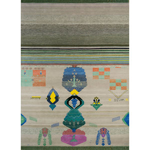 Tapis Manchaha en laine et soie de bambou noué à la main 3D, motif abstrait, pour entrée de maison, couloir rectangulaire, modèle Les-1175 9x12 pouces - Product Image 1