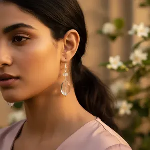 Boucles d'oreilles pendantes en argent sterling 925 avec quartz clair pour femmes - Product Image 1