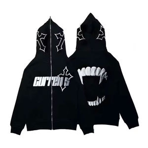 Logo personnalisé 100% coton hommes sweats à capuche de haute qualité strass travail surdimensionné Streetwear avec fermeture éclair complète pour la saison d'automne - Product Image 3