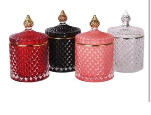 Bougie élégante en verre cylindrique taillée en diamant ligne dorée pour la décoration de la maison, période des fêtes, pilier de Noël, bougie en verre - Product Image 2