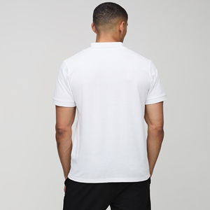 Verano nuevo diseño personalizado Color poliéster cremallera para Polo patrón sólido tejido de punto impreso liso manga corta para hombres - Product Image 3