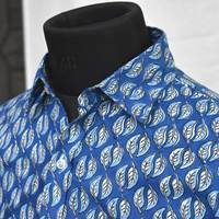 Camisas de vestir de primavera para hombre, a rayas, con estampado indio a mano, triple botonadura, cuello mandarín, transpirables, suaves, 100% algodón cambray