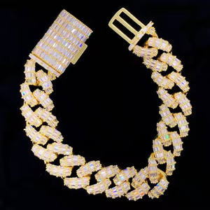 New Arrival HIPHOPSTAR ICED-OUT Miami Cuban Link Hiphop <b>Bracelet</b> VVS Baguette Moissanite 925 Sterling Silver <b>Rose</b> <b>Gold</b> Jewelry - Product Image 1