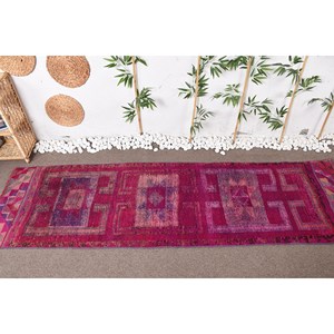 Tapis moderne vintage en laine turque rose de 2.8x10 pieds tissage plat patchwork design pour les décorations de salon - Product Image 2