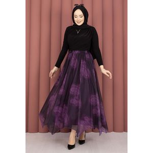 Jupe en tulle asymétrique à motifs, douce et respirante, avec volants en mousseline, longueur midi, formelle, en nylon et élasthanne - Product Image 3