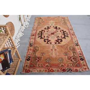 Alfombra Turca Vintage, Alfombra de 4.2x7.4 pies, Alfombra Ikat Beige - Product Image 1