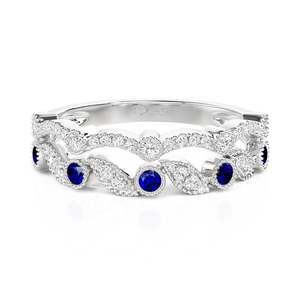 Bague de mariage Jeulia à double rangée de pierres bleues et blanches, style tendance - Product Image 1