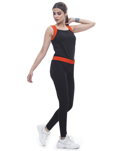 Top qualité tendance bicolore noir orange sans manches haut de yoga en coton biologique pour les femmes - Product Image 5
