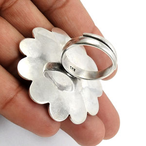 Bijoux artisanaux indiens 925 en argent Sterling oxydé Turquoise naturelle pierre précieuse bague en forme de fleur pour femme fille - Product Image 4