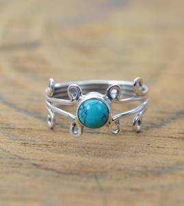 Blue Turquoise 925 Sterling <b>Silver</b> Rhodium Plated Luxury Gemstone Ring Handmade Jewelry Women Elegant Gift Statement - Product Image 4