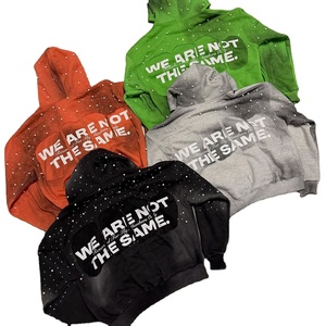 Nouveau design personnalisé, sweat à capuche d'été vintage délavé avec graphique imprimé par transfert thermique, effet vieilli, strass et poche zippée, 100% Polyester - Product Image 3