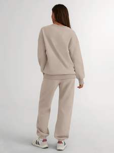 Conjunto de chándal sólido con hombros caídos de alta calidad para mujer, ropa de calle personalizada, conjunto de dos piezas para invierno, venta al por mayor por fabricante - Product Image 3