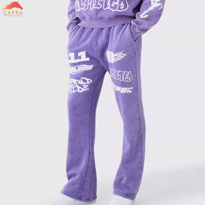 OEM ชุดวอร์มกลางแจ้งวินเทจสตรีทผ้าฝ้ายขนาดใหญ่กางเกงบานพิมพ์ชุดเหงื่อสําหรับผู้ชาย - Product Image 3