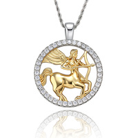 Collier Pendentif Signe Astrologique Sagittaire avec Micro-Pavé de Zircon Cubique – Bijoux Hip Hop en Gros pour les Amateurs d'Astrologie