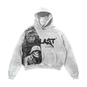 Sweat à capuche zippé en denim délavé avec strass, streetwear, sweat à capuche zippé pour homme, vente en gros - Product Image 2