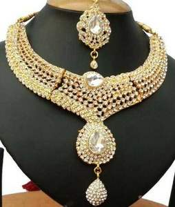 ชุดเครื่องประดับงานแต่งงานสีม่วง วินเทจ คริสตัล ไรน์สโตน เซอร์คอน ไข่มุกเทียม รูปดอกไม้ โลหะผสม สร้อยคอ ต่างหู ที่คาดผม สีทอง - Product Image 2