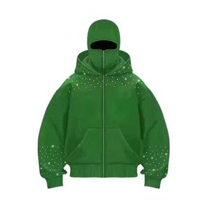 Sweat-shirt à capuche en polaire de coton avec logo personnalisé OEM, masque facial pour homme, fermeture éclair intégrale, masque de ski, ninja, strass, style streetwear - Product Image 4